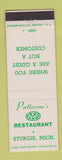 Matchbook Cover - Patterson's Restaurant Sturgis MI