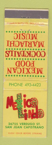 Matchbook Cover - Mexico Lindo Mexican Restaurant San Juan Capistrano CA WEAR