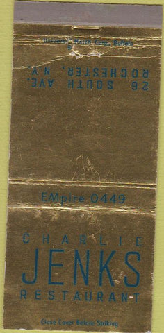 Matchbook Cover - Cahrlie Jenks Restaurant Rochester NY WEAR 30 Strike