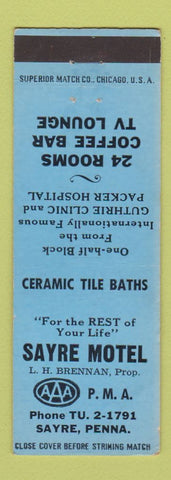 Matchbook Cover - Sayre Motel Sayre PA