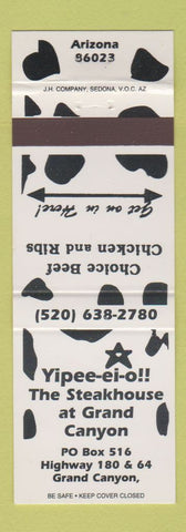 Matchbook Cover - Yipee Ei O Steak House Grand Canyon AZ