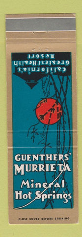 Matchbook Cover - Guenthers' Murrieta Mineral Hot Springs CA