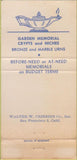 Matchbook Cover - Chapel of Memories Mausoleum Oakland CA 30 Strike