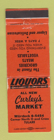 Matchbook Cover - Curley's Market Tulare CA ORANGE WORN