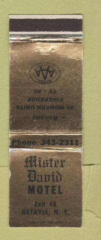 Matchbook Cover - Mister David Motel Batavia NY WEAR
