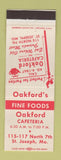 Matchbook Cover - Oakford Cafeteria St Joseph MO