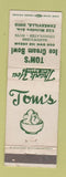 Matchbook Cover - Tom's Ice Cream Bowl Zanesville OH WEAR