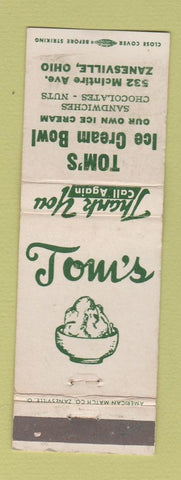 Matchbook Cover - Tom's Ice Cream Bowl Zanesville OH WEAR