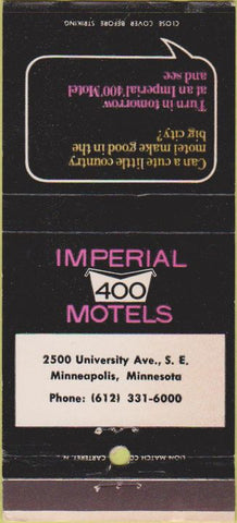Matchbook Cover - Imperial 400 Motel Minneapolis MN 30 Strike