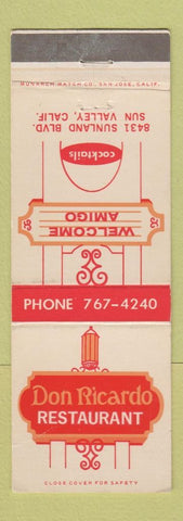 Matchbook Cover - Don Ricardo Restaurant Mexican Sun Valley CA