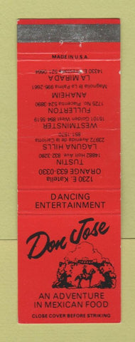 Matchbook Cover - Don Jose Mexican food Orange Laguna Hills Anaheim CA