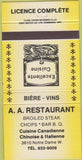 Matchbook Cover - AA Restaurant Montreal QC yellow 30 Strike