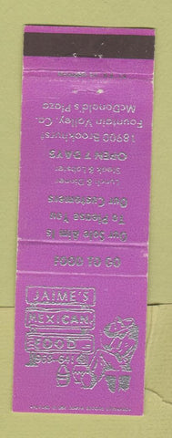 Matchbook Cover - Jamie's Mexican Restaurant Fountain Valley CA