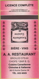 Matchbook Cover - AA Restaurant Montreal QC red 30 Strike
