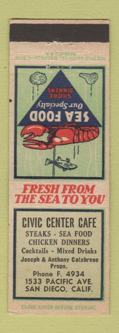 Matchbook Cover - Civic Center Cafe San Diego CA