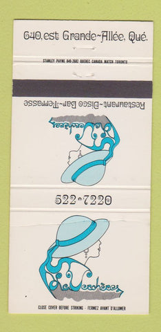 Matchbook Cover - Le Veccheres Restaurant Grande Allee QC girlie 30 Strike