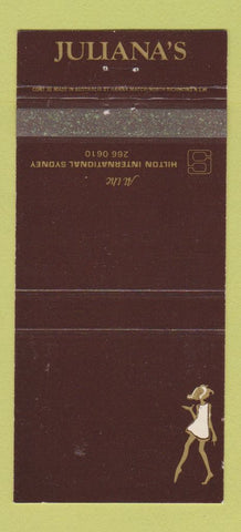 Matchbook Cover - Juliana's Hilton Sydney Australia girlie 30 Strike