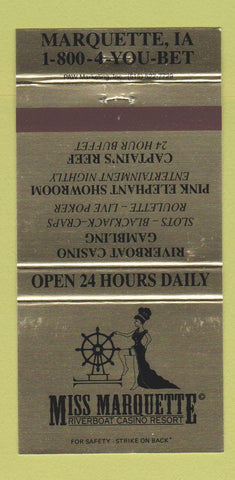 Matchbook Cover - Miss Marquette Riverboat Casino IA girlie 30 Strike