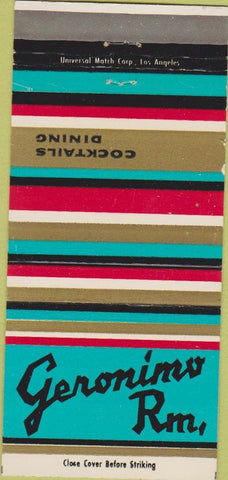 Matchbook Cover - Geronimo Room Coffee Dans Phoenix AZ 30 Strike