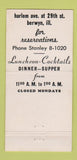Matchbook Cover - Escape Restaurant Berwyn IL 30 Strike
