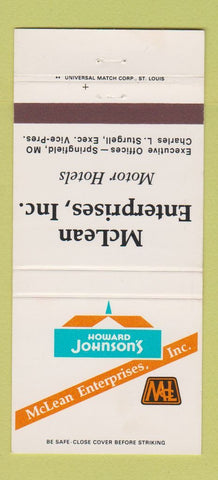 Matchbook Cover - Howard Johnson's Motor Hotels Springfield MO McLean 30 Strike