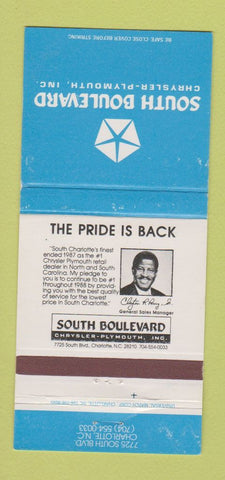 Matchbook Cover - Chrysler Plymouth Charlotte NC South Boulevard 30 Strike