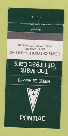 Matchbook Cover Lewis Chevrolet Pontiac Sweetwater TN Berkshire Green 30 Strike
