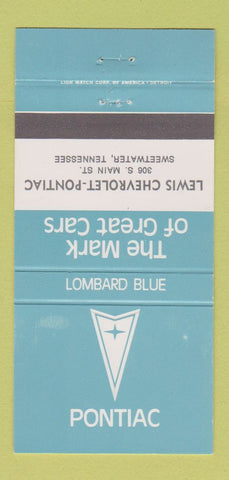 Matchbook Cover - Lewis Chevrolet Pontiac Sweetwater TN Lombard Blue 30 Strike