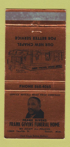 Matchbook Cover - Frank Givens Funeral Home Detroit MI WEAR 30 Strike