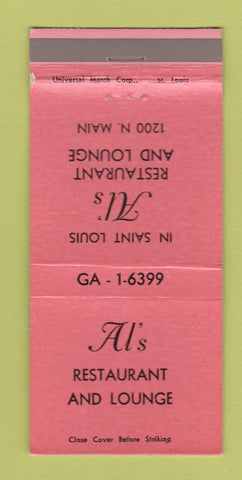 Matchbook Cover - Al's Restaurant Lounge St Louis MO 30 Strike