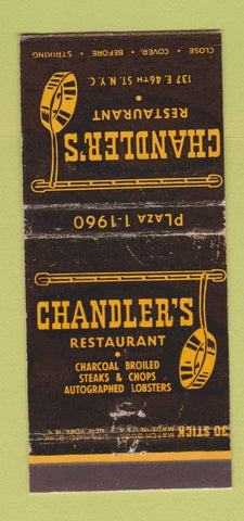 Matchbook Cover - Chandler's Restaurant New York City WORN 30 Stick