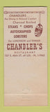 Matchbook Cover - Chandler's Restaurant New York City WORN 30 Stick