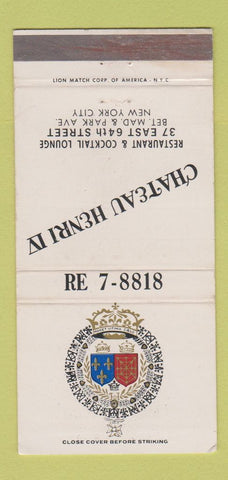 Matchbook Cover - Chateau Henri IV Restaurant New York City WEAR 30 Strike