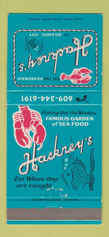 Matchbook Cover - Hackney's Seafood Restaurant Atlantic City NJ 30 Strike