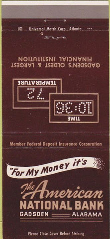 Matchbook Cover - American National bAnk Gadsden AL 30 Strike