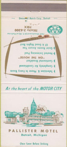 Matchbook Cover - Pallister Motel Detroit MI 30 Strike
