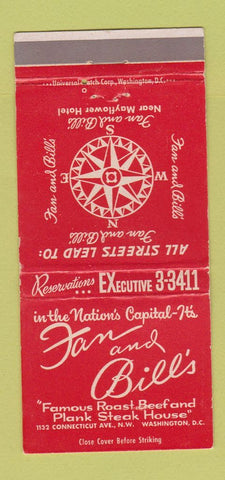 Matchbook Cover - Fan and Bill's Restaurant Washington DC 30 Strike