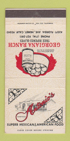 Matchbook Cover - Antonio's Mexican Restaurant Hemet CA olives 30 Strike