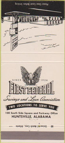 Matchbook Cover - First Federal Savings Loan Huntsville AL 30 Strike