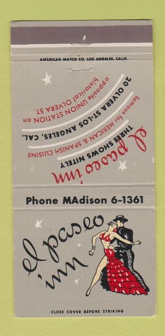 Matchbook Cover - El Paseo Inn Mexican Food Los Angeles CA girlie 30 Strike