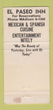 Matchbook Cover - El Paseo Inn Mexican Food Los Angeles CA girlie 30 Strike