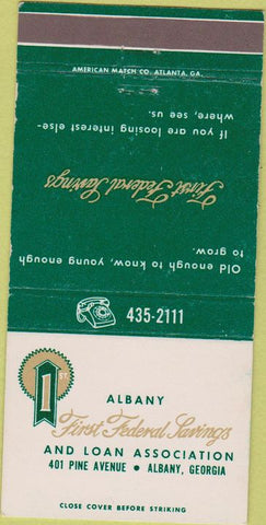 Matchbook Cover - Albany First Federal Savings GA green CREASE 30 Strike