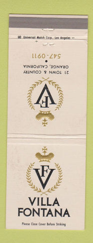 Matchbook Cover - Villa Fontana Orange CA WEAR