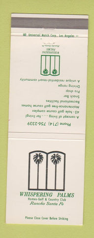 Matchbook Cover - Whispering Palms Golf Country Club Rancho Santa Fe CA