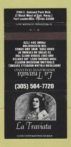 Matchbook Cover - La Traviata Italian Food Fort Lauderdale FL girlie 30 Strike