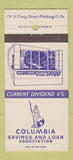Matchbook Cover - Columbia Savings and Loan Pittsburgh PA 30 Strike