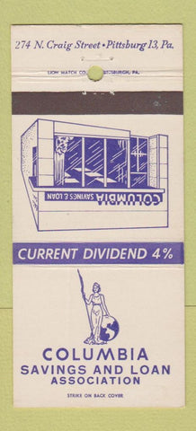 Matchbook Cover - Columbia Savings and Loan Pittsburgh PA 30 Strike