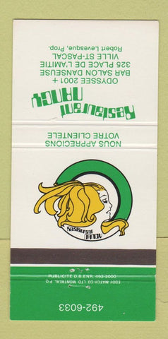 Matchbook Cover - Restaurant Nancy Ville St Pascal QC girlie  30 Strike