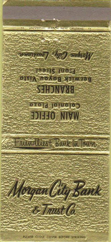 Matchbook Cover - Morgan City Bank Morgan City LA 30 Strike