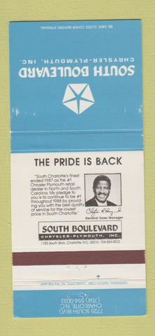 Matchbook Cover - South Boulevard Chrysler Pontiac Charlotte NC 30 Strike